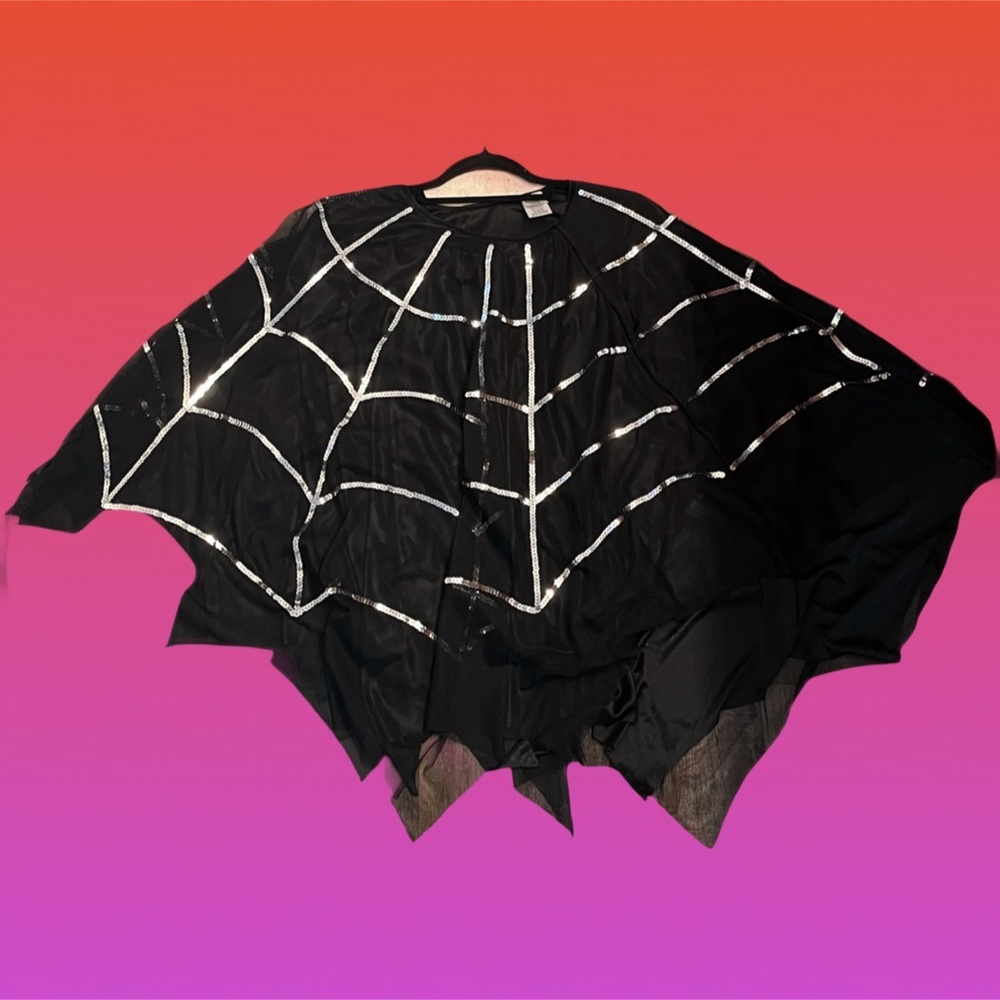 Spirit Plus Black 🕷️ Web Sequin Cape Poncho Halloween costume - Picture 2 of 12